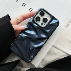 Luxury 3D Fold Wrinkle Case For iPhone 17 Air 16 Plus 15 14 13 12 Pro Max 11 Soft TPU Bumper Protection Phone Back Cover