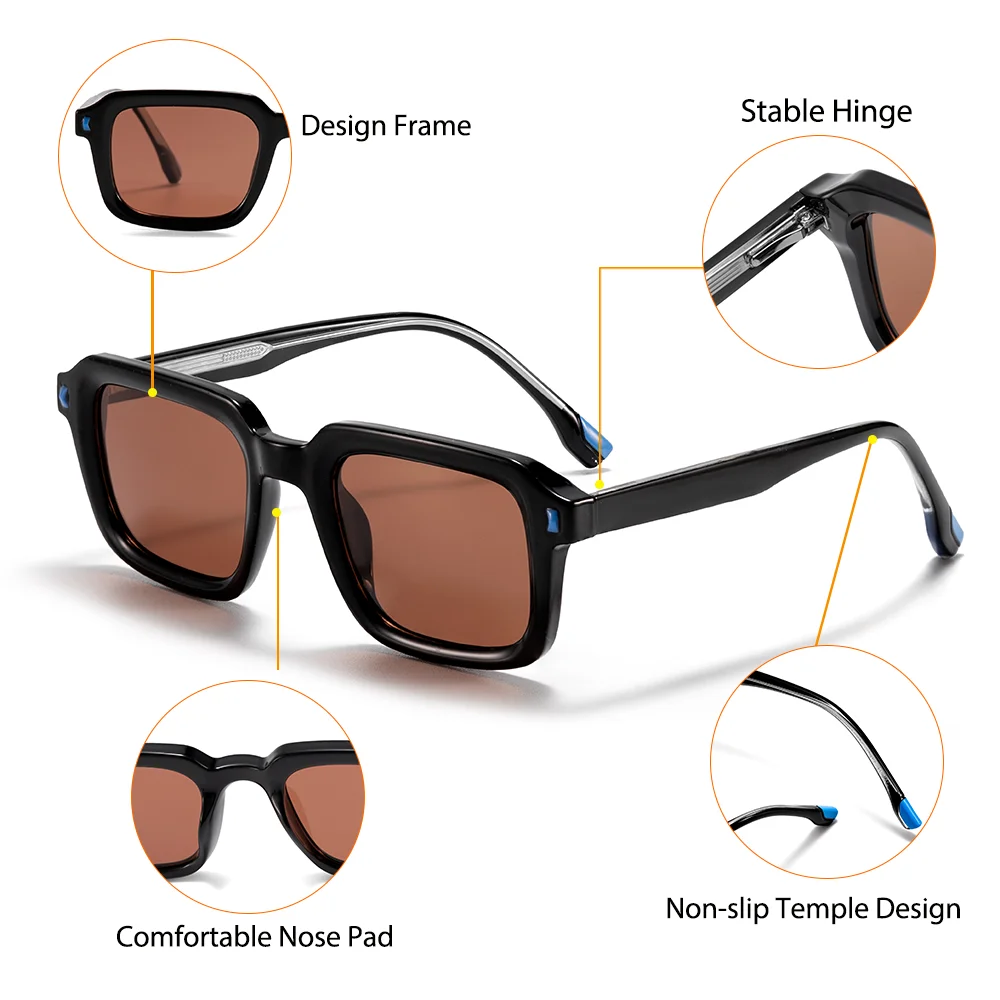 CATERSIDE แว่นตากันแดดผู้ชายกลางแจ้ง TR90 กรอบสี่เหลี่ยมออกแบบเฉพาะบุคคลซันนี่เกลอสผู้หญิงท่องเที่ยวกีฬาแว่นตาครีมกันแดด UV400