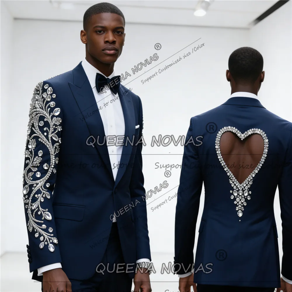 

Эксклюзивные мужские костюмы с ювелирными вставками для свадьбы, блейзеры с вырезом на спине для выпускного вечера, индивидуальные банкетные смокинги для жениха, Terno Masculinos