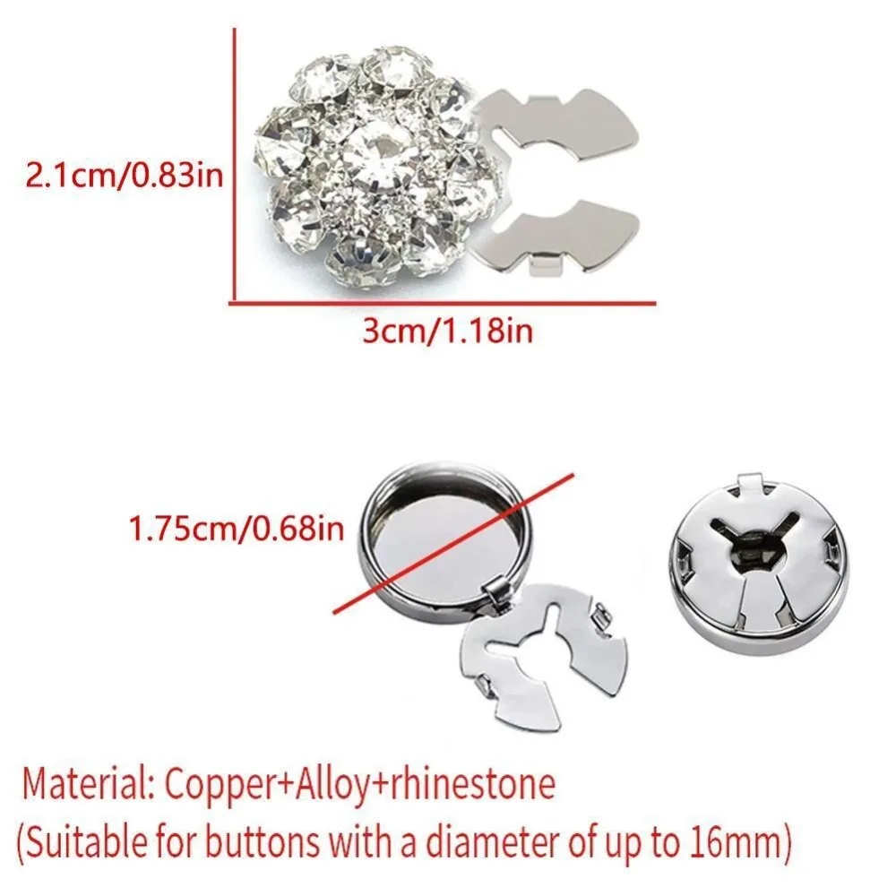2PCS Rhinestone Rhinestone Button Cover DIY Accessories Alloy Cufflinks Button Cover Shirt Button Box for Shirt Dress Decoration