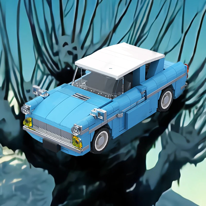 مجموعة قوالب بناء نموذج Flying Ford Anglia من MOC Weasley ، لعبة الطوب لتجميع السيارات الطائرة الزرقاء ، زينة هدايا تعليمية ترفيهية