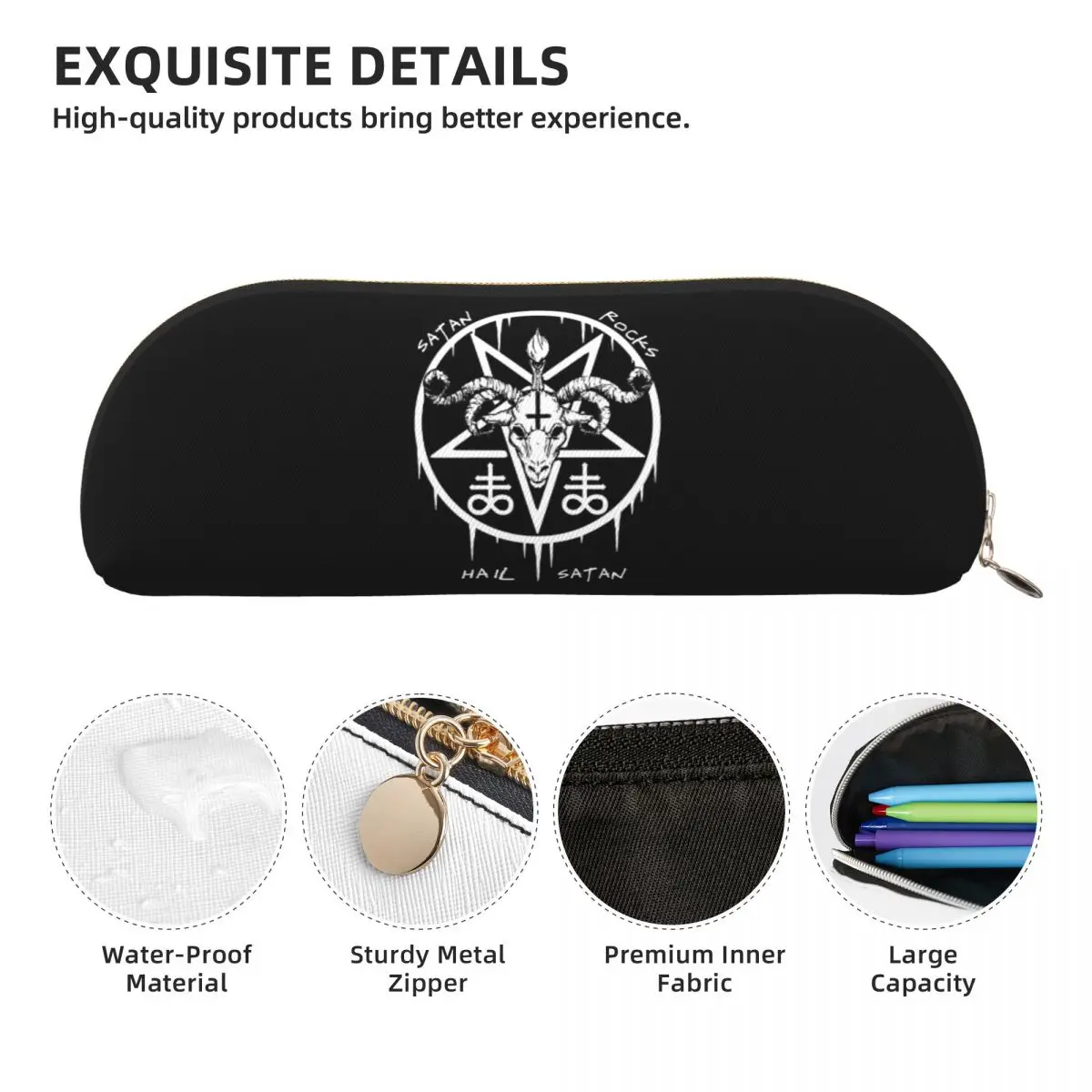 HAIL SATAN SATAN ROCKS Estuches para lápices ocultos sabánicos divertidos Portalápices Caja para bolígrafos de gran capacidad Bolsa para lápices para estudiantes Escuela