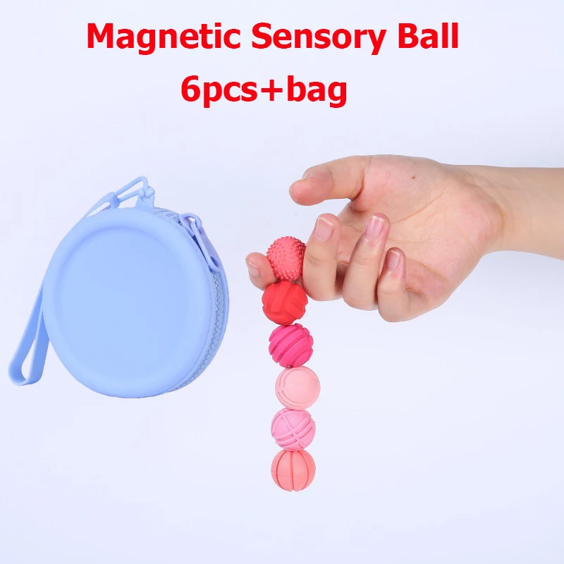 

Magnetic Sensory Balls (Set of 6) with Storage Bag Toy Silicone Magnetic Balls Stress Relief Toy Finger Activity Toy