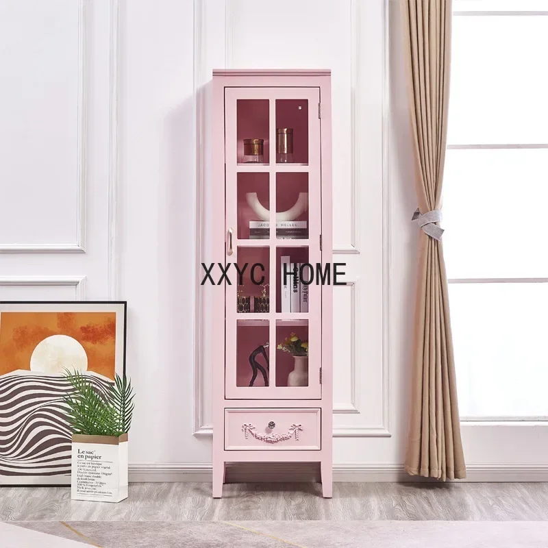 Pink Bookcase Wine Cabinet Storage Study Bookshelf Display Cabinet Made of Glass