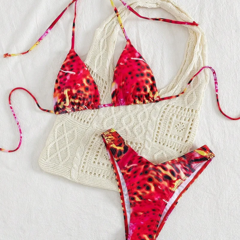 2026New Gradient Leopard Print Bikini Swimsuit Women's Three-Piece Sexy SetbikiniSwimwear