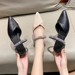 Spring and Autumn Casual Elegant Pointed Toe Comfortable Square Heel Rhinestone Sexy Banquet Women's Shoes