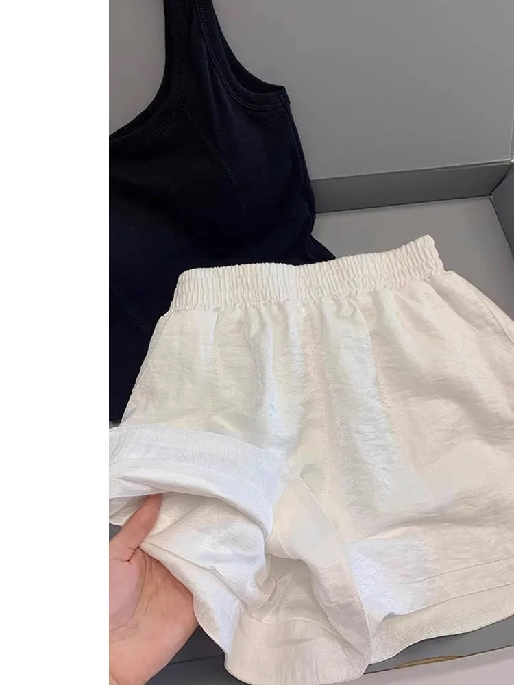 Blanc coton lin décontracté orts femmes hiver mince grande taille gros MM taille haute mince lâche viande couvrant jambe large cinq-quarts...