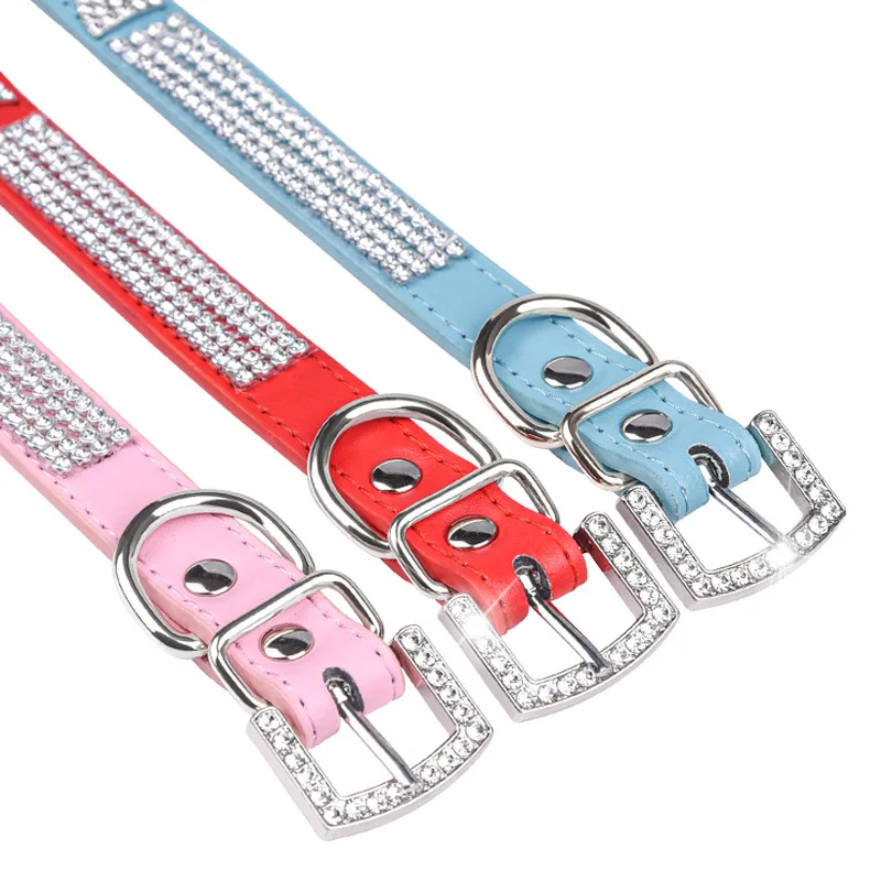 Adjustable Dog Collar Pet Pendant Bling Rhinestone Pu Leather Crystal Collar Pet Collar Pets Supplies Dog Cat Accessories