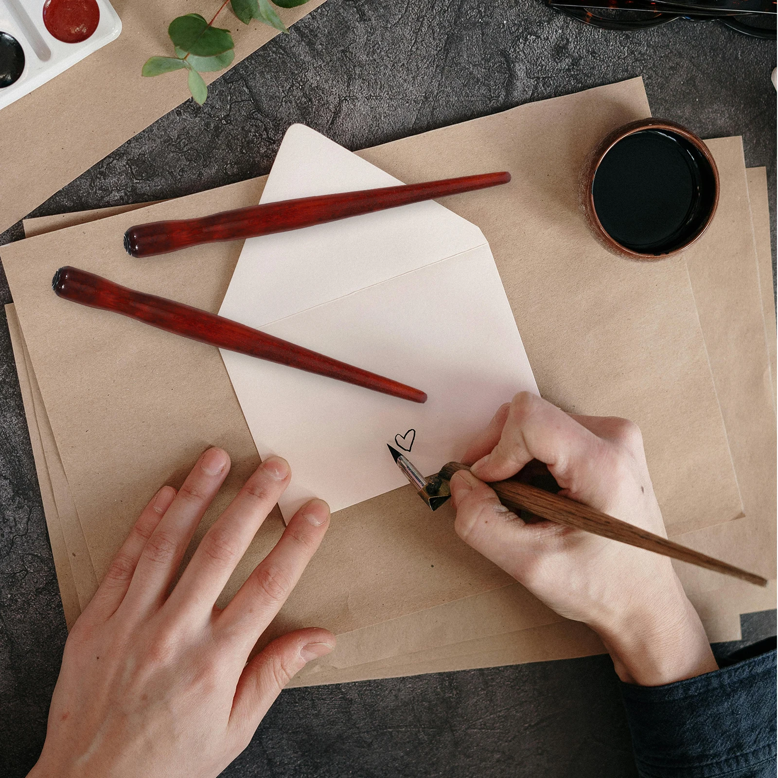 2 Pcs Dip Pen Calligraphy Accessory Supplies Cartoon Pens for Writing Holder Wood Metal Handle