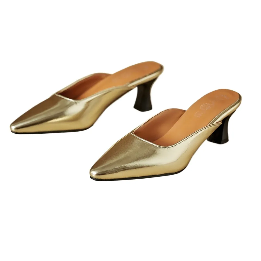 

Женские туфли-мюли с острым носком на каблуке-рюмочке, без задника, на каблуке, размеры 32-46, черные, золотые, серебряные и 14 размер, большие размеры