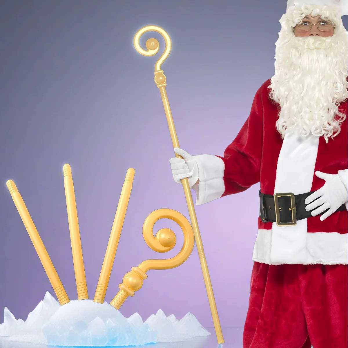 Golden Scepter Pharaoh Cane Costume Christmas Walking Stick Wand Party Detachable Design Cosplay Accessory Prop For Dance