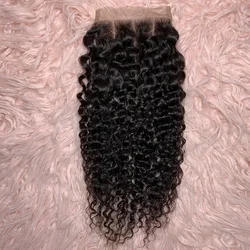 4x4 Lace Front Closure 100% Hand Tied LACE CLOSURE Nature Remy Pixie Curl Human Hair Transparent Lace Closure Only Three Parts