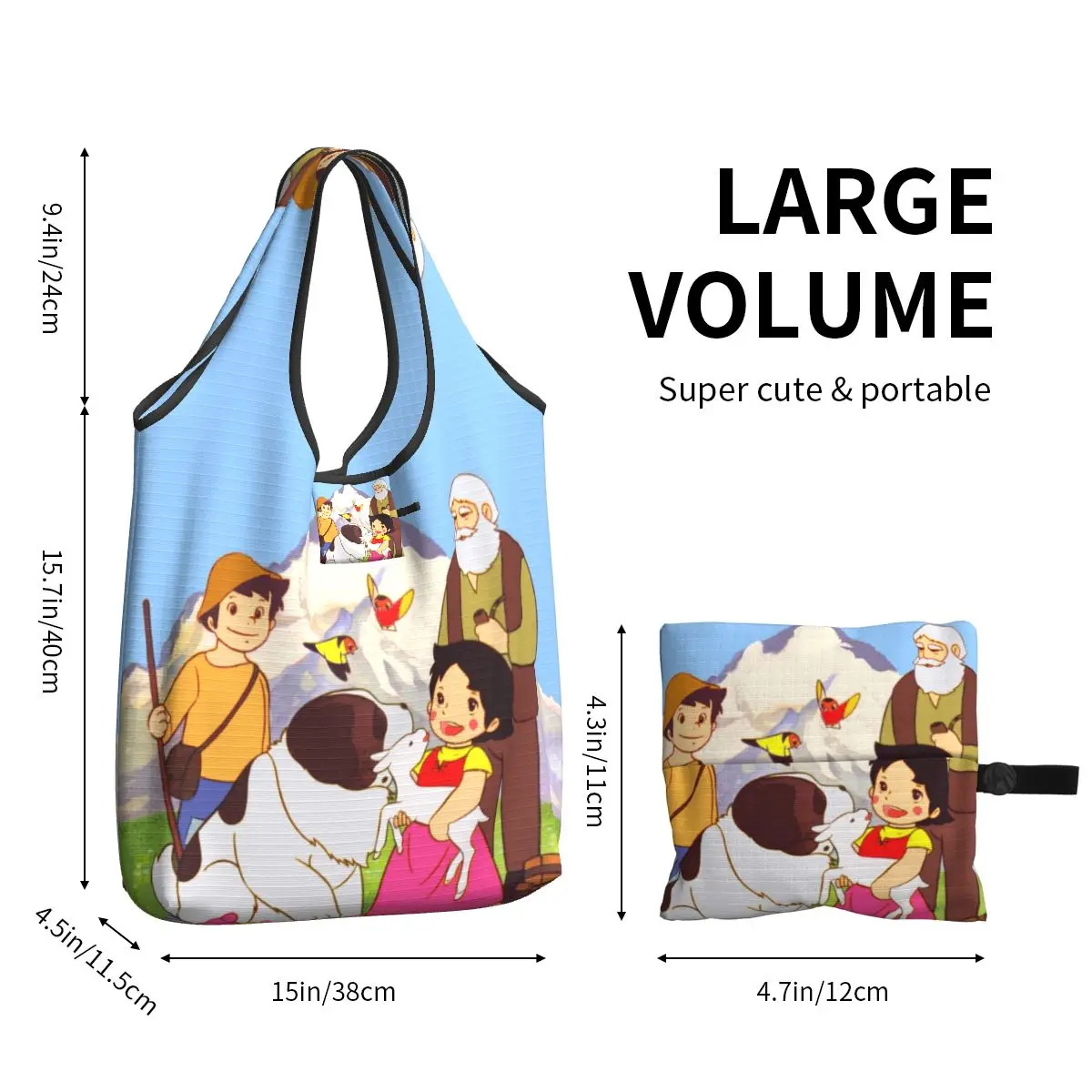 Personalizzato Heidi Peter And nonno insieme Shopping Bag donna Tote Bag Portable Alps Mountain Goat Cartoons Grocery Shopper Bags