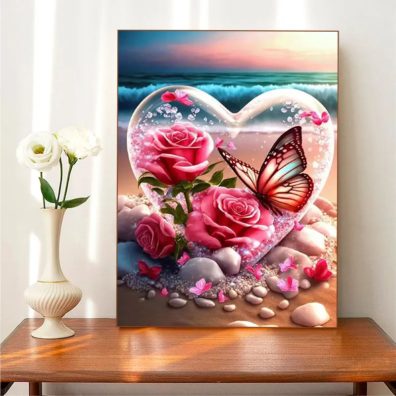 

5D Color Diamond Art Romantic Love Beach Painting Adult Color Diamond Handmade Diamond Painting Home Decoration Style I