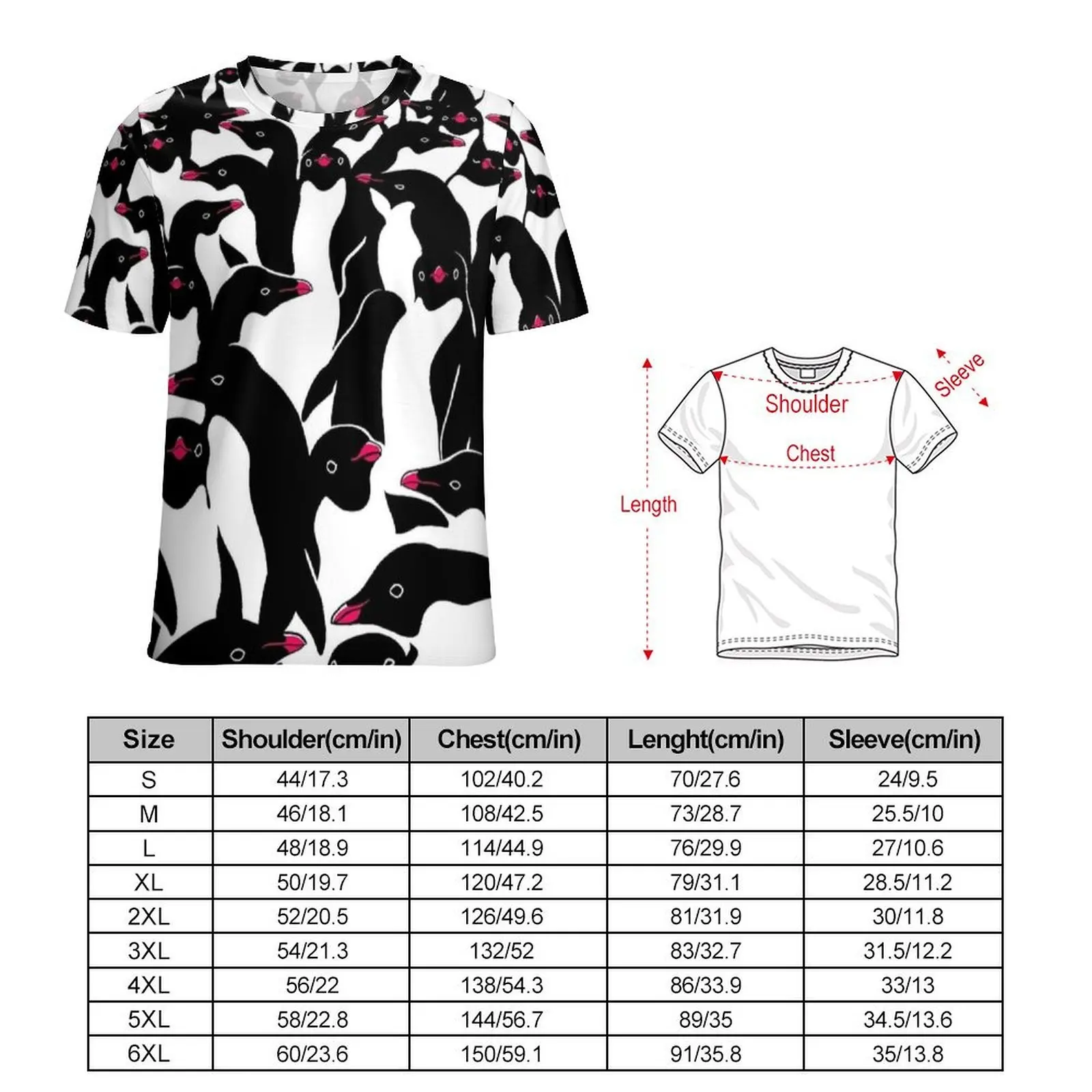 Original T Shirt Black White Penguin Flock Print T Shirts Aesthetic Trendy Tee Shirt For Men Short Sleeves Oversize Clothing