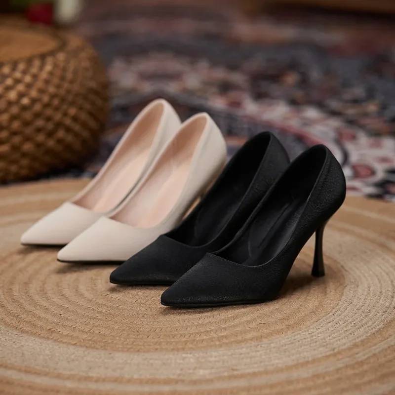 

30-44 2025 New Pointed Thin Heel High Heels Large Size Black Heel Work Shoes Women Stiletto Pumps
