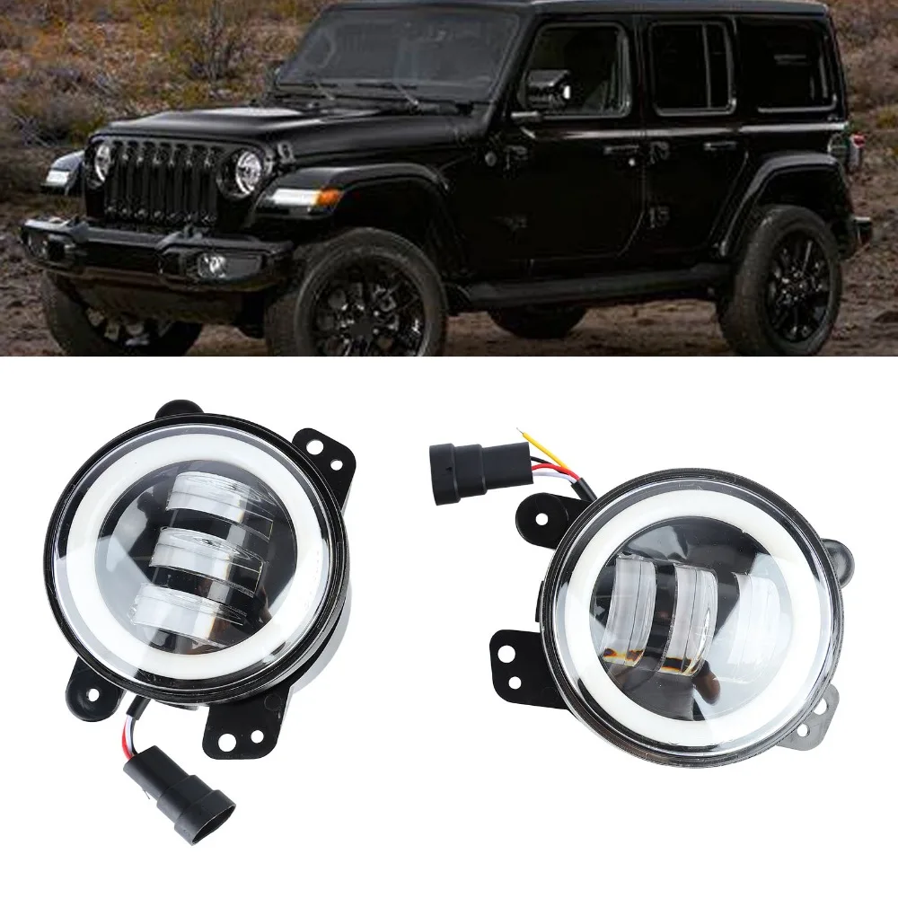 2Pcs Bumper Fog Lights Waterproof 4Inch LED High Brightness Fog Driving Lights Replacement for Jeep Wrangler