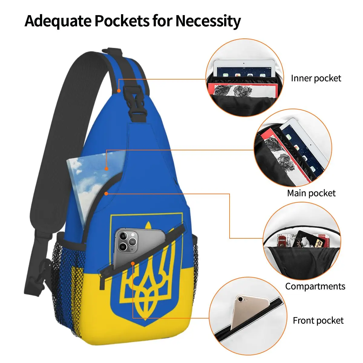 Ukraine Flag Sling Bags Chest Crossbody Shoulder Sling Backpack Hiking Travel Daypacks Coat of Arms Fashion Bookbag