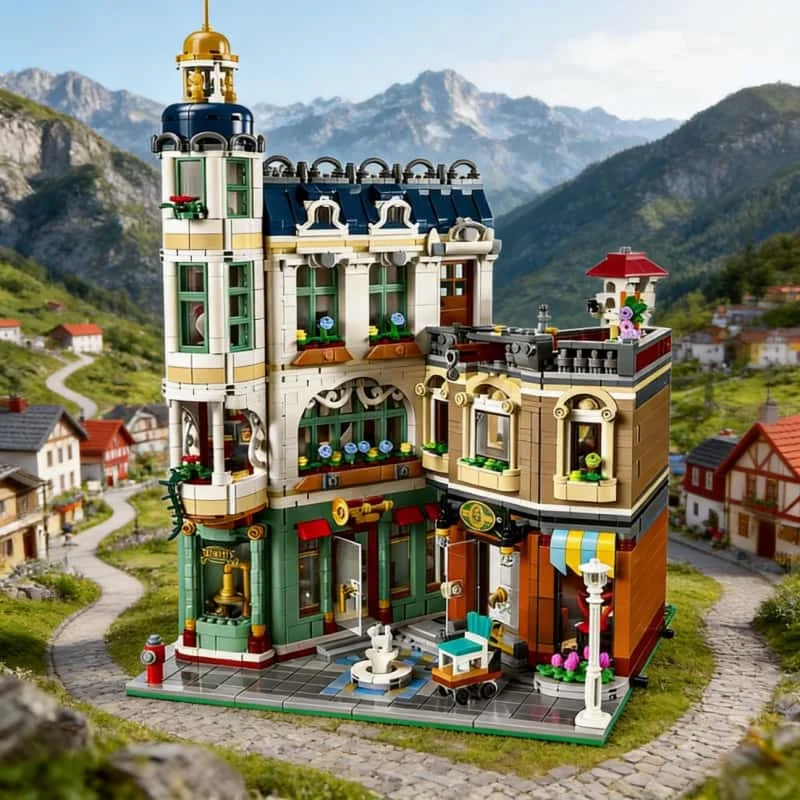 Nouvelle construction modulaire 2026 : Blocs de construction créatifs pour architecture urbaine de quartier commercial européen, jouets en briques, cadeaux pour adultes