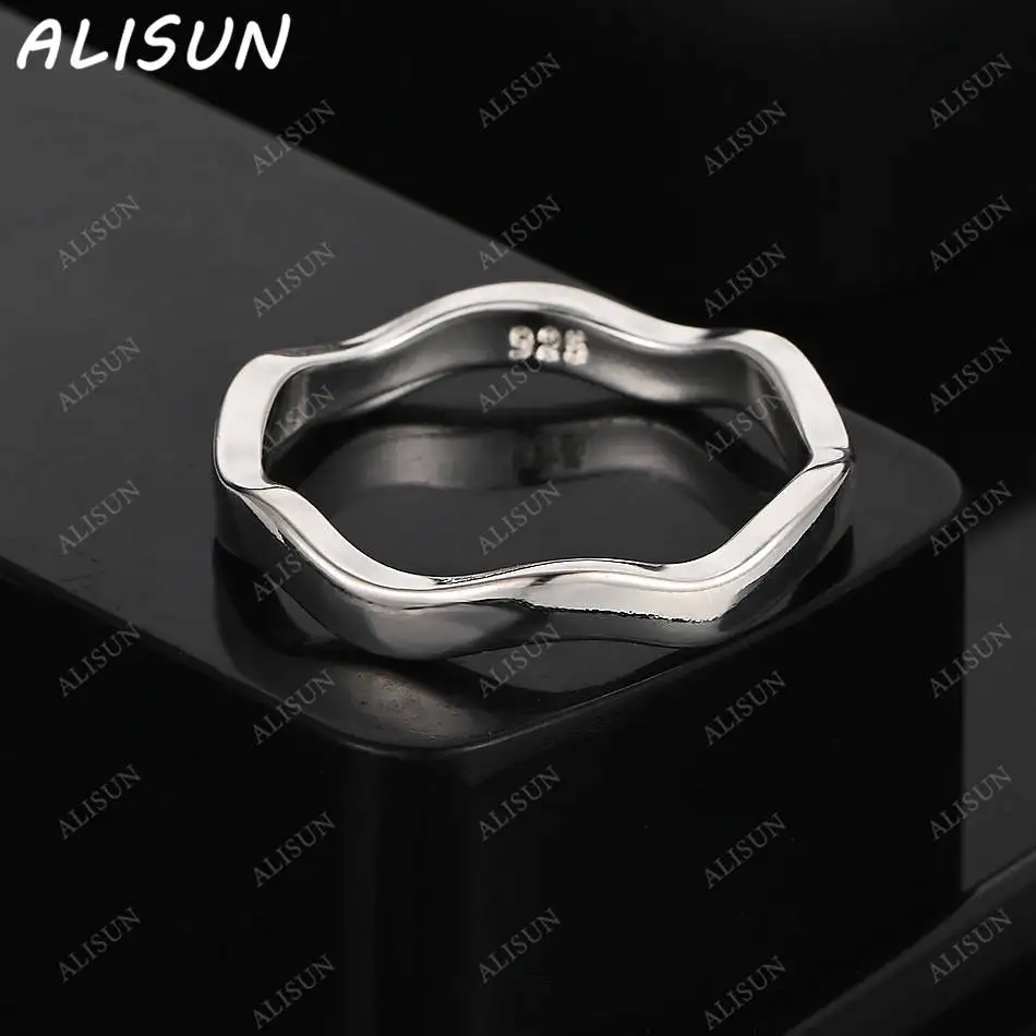 

ALISUN 925 Sterling Silver Size 7-10 Wave Ring For Women Men Fashion Jewelry Vintage Grace Charm Noble Party Birthday Gifts