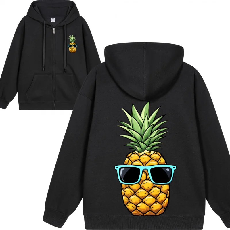 Men's Zip-Up Hoodie Pineapple With Sunglasses On Hoodie 2025 New Style Casual Couples’ Style Couples’ Style