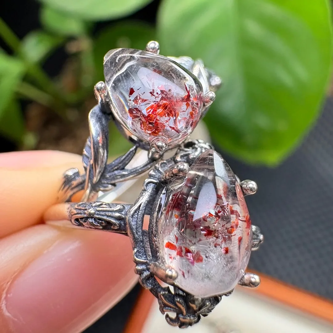

1 Pc Fengbaowu Natural Gold Strawberry Quartz Super 7 Ring 925 Sterling Silver Crystal Reiki Healing Stone Jewelry Gift Women