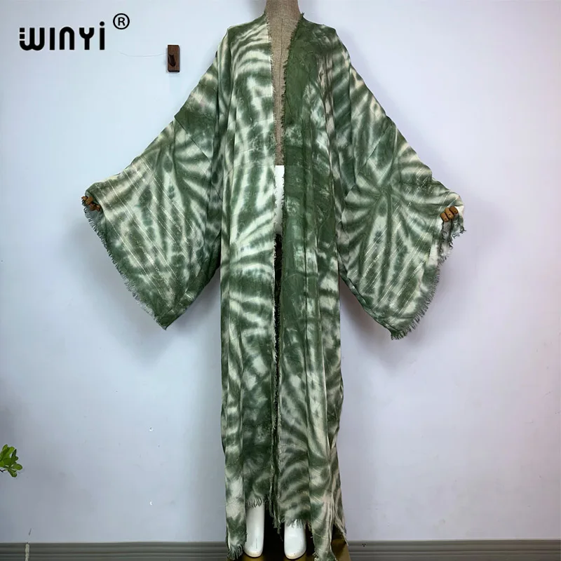 WINYI Women Bohemian Tie-dye print Elegant Casual dress African Cardigans Outerwear For Women Summer Sexy cotton feeling Kimono