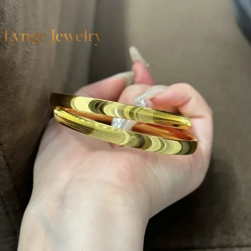 Lynge Jewelry Cat's Eye Bracelet Real 18k Gold Bangles for Woman High-quality Luxury AU750 Bangles Party Banquet Fine Jewelry 18