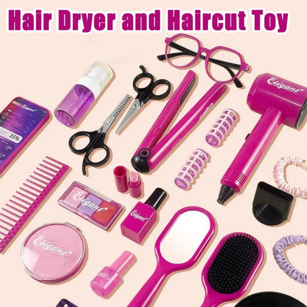 

9/13/17Pcs Princess Dress Up Hair Dryer and Haircut Toy Kit Straight Hair Stick Curler Hair Salon Toy Kit Bobby Pins Headband