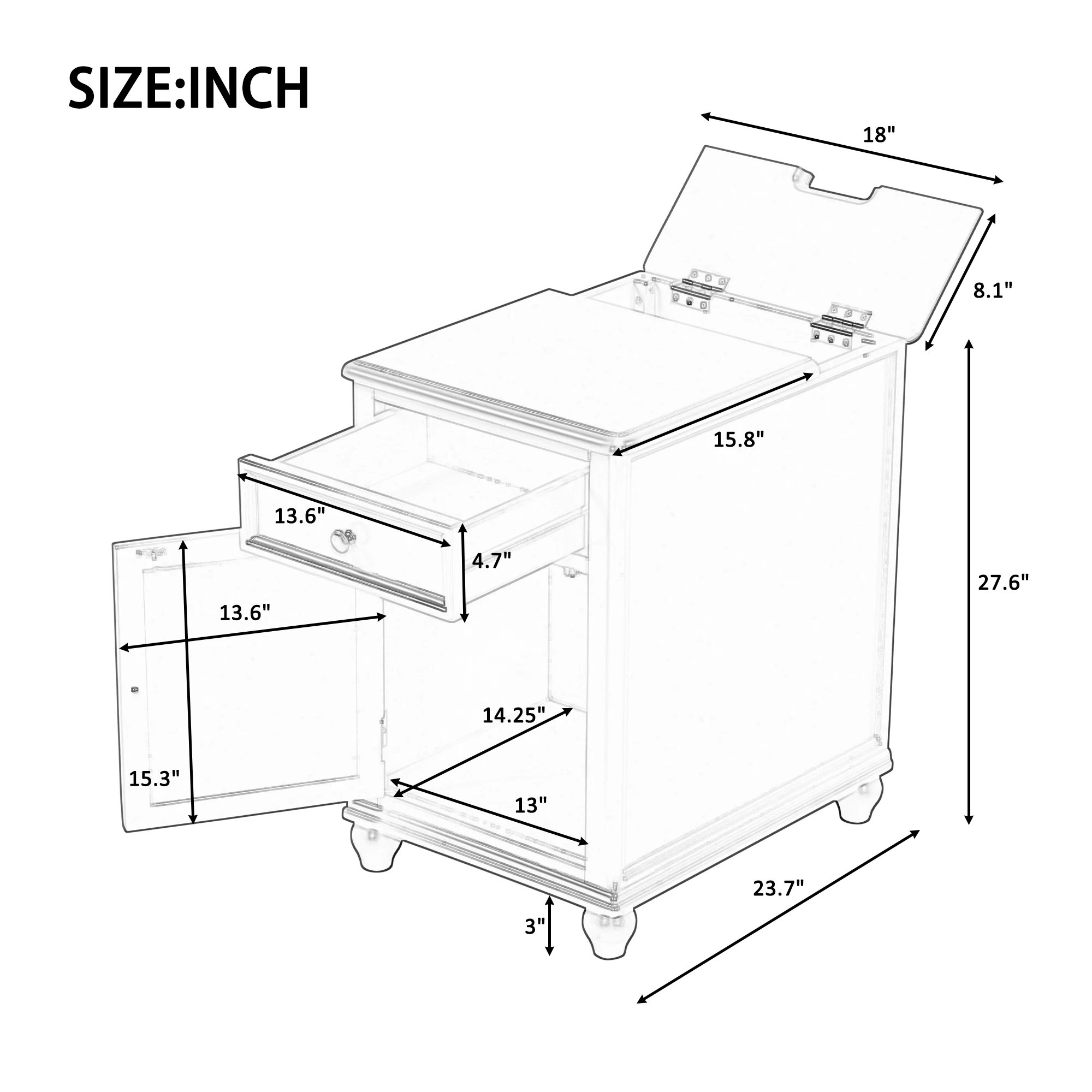 Tavolini USA STOCK Soggiorno Comodino con cassetto Armadio portaoggetti Stazione di ricarica Porte USB Comodino per camera da letto