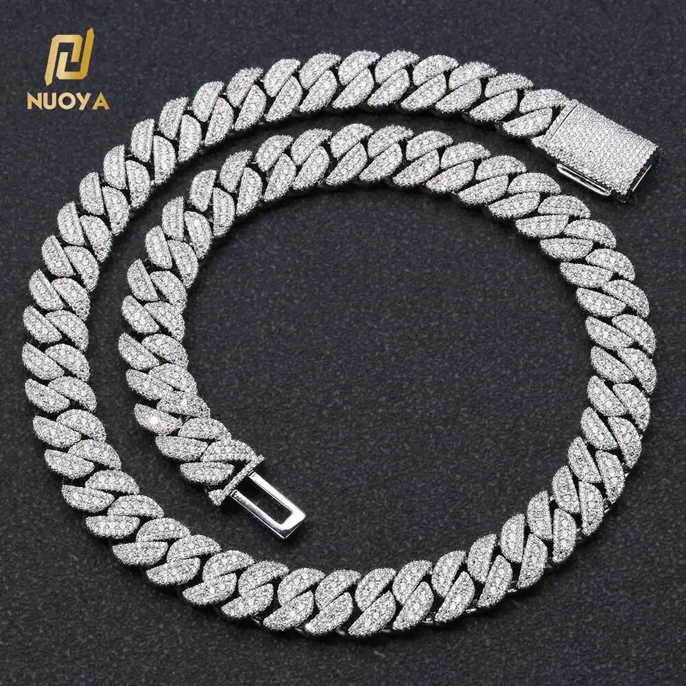 

NUOYA 14MM Miami Cuban Link Chain Necklace Custom Iced Out Diamond Silver Plated Luxury Hip Hop Jewelry