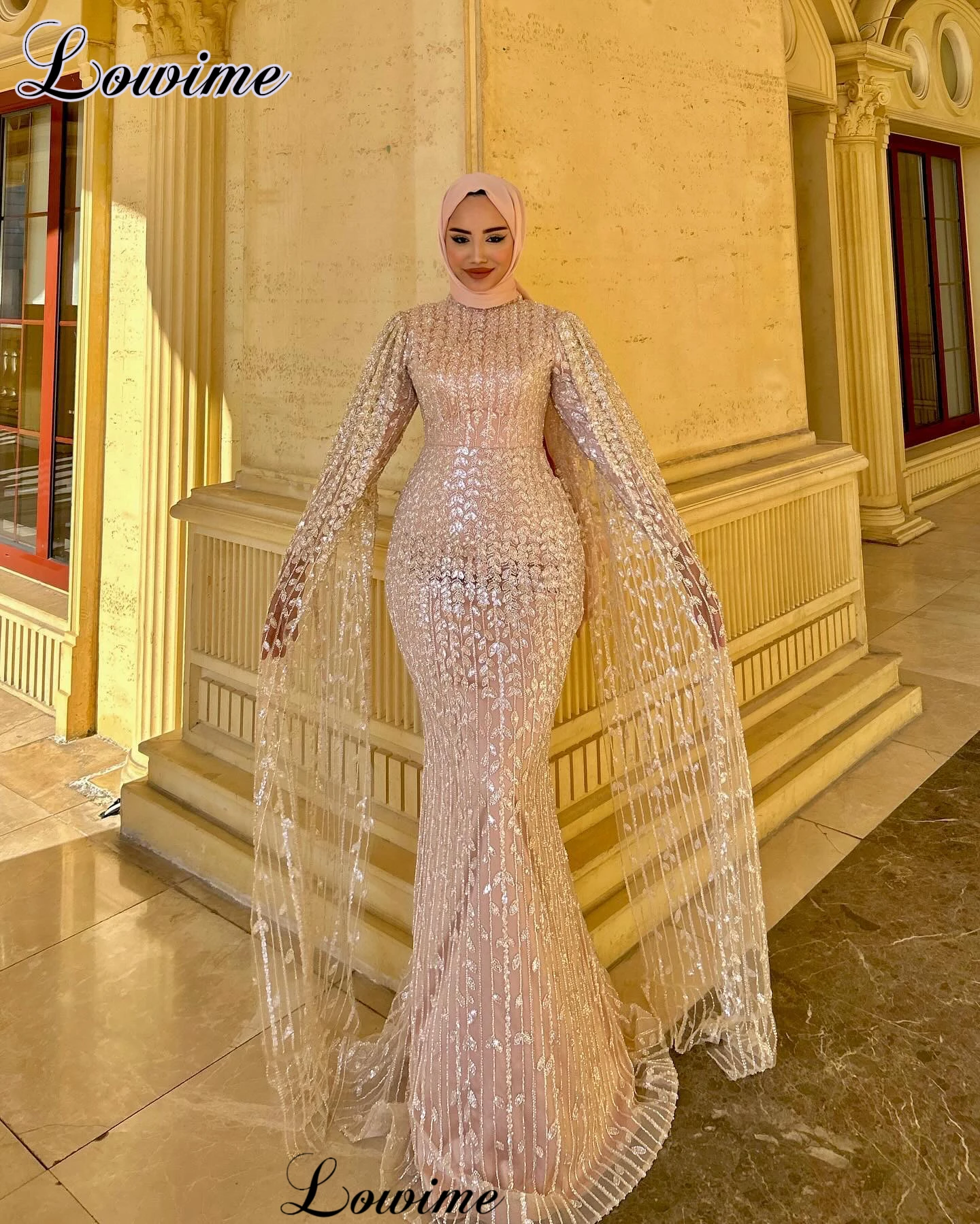 Middle East Muslim Evening Dresses Mermaid Formal Occasion Dresses With Long Sleeves Robes De Soirée Dubai Prom Party Gowns