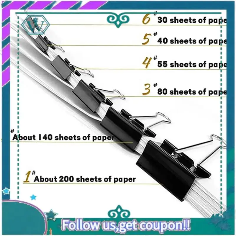 120PCS Long Tail Clips Black Clips Loose-Leaf Clips Flat Mouth Phoenix Tail Clips,Fixed Large, Medium And Small Bill Clips