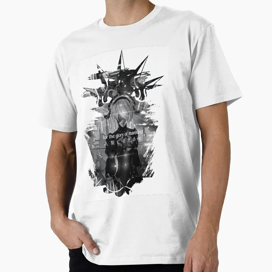 

2B Nier Automata nuar crown Anime Video game Gift t shirt for man JRPG Graphic Tee Y2K Clothes 100% cotton printed All size Tops