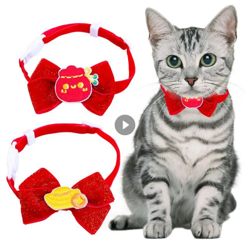 Cat Dog Pet Collar New Year Holiday Atmosphere Pet New Year Bow Tie Adjustable Safety Be Curent Pet Cat Accessories Cat Supplies