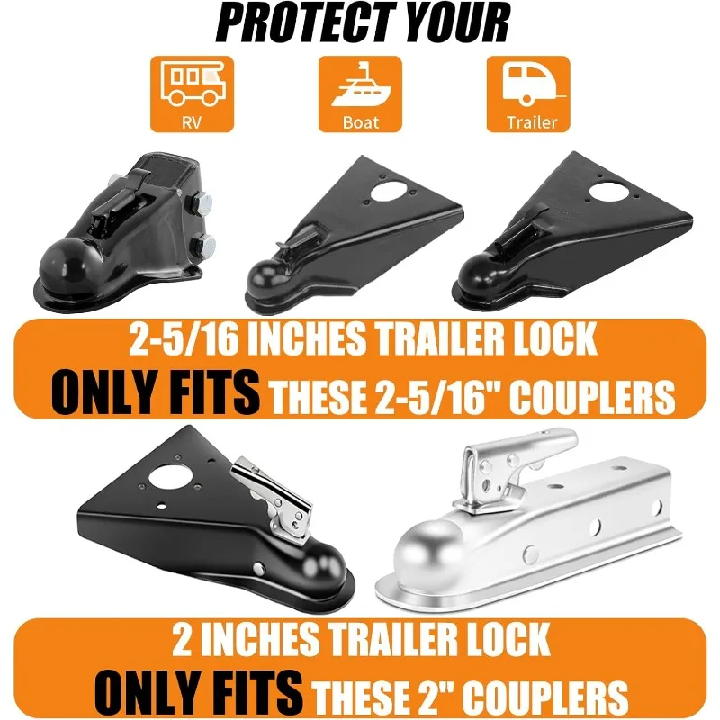 2-5/16" Heavy Duty Trailer Hitch Lock - Ball Coupler&Safety Chains Anti-Theft,Travel RV/Pop-Up Camper