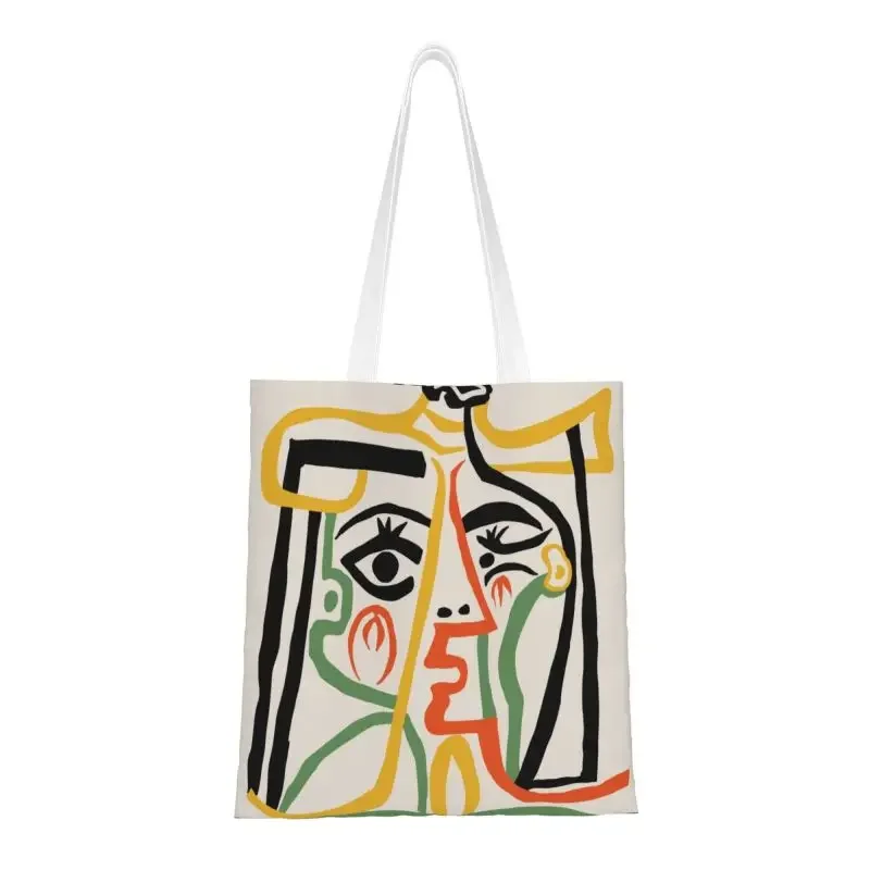 

Kawaii Tete De Femme Shopping Tote Bags Reusable Pablo Picasso Artwork Canvas Grocery Shoulder Shopper Bag