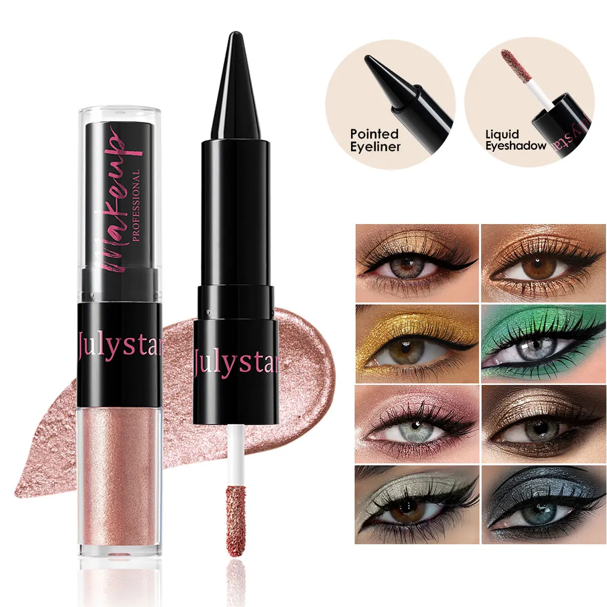 Shadow Liner 2 en 1 Eyeliner Eyeshadov Jet Black lápiz de sombra de ojos, sombra de ojos hiperpigmentada-Sombra de ojos resistente al agua en barra-de larga duración