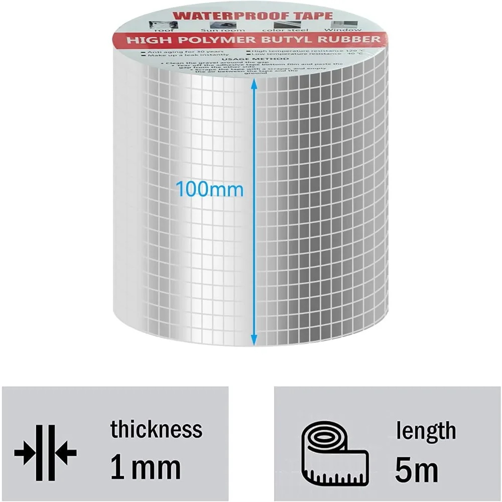 Waterproof Tape 5m * 10cm, Self-adhesive Sealing Tape, Used for Roof Leakage, Surface Cracks, and Window Sill Gaps