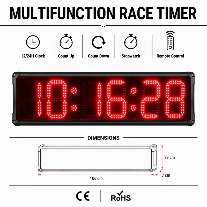 6 Digit 8 Inch LED Marathon Timer Waterproof Digital Countdown Clock for Outdoor Sports Running Race Training
