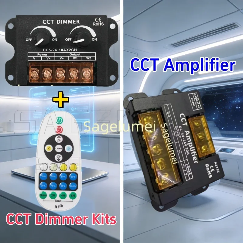 

Двухцветный светодиодный усилитель с двойной ручкой, усилитель мощности, повторитель сигнала CCT, диммер, светодиодная лента для WW CW, лента для лампы DC5-24V
