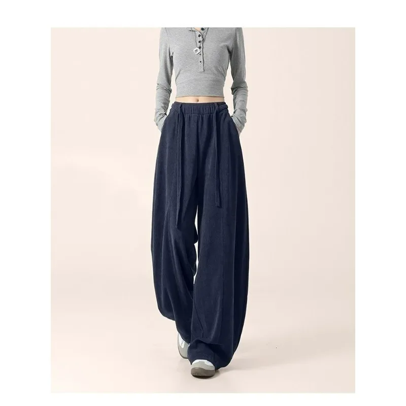 High Street Fashion Scimitar Pants Women's Autumn New Lazy Drop High Waist Skinny Sports Casual Loose Wide Leg Thickened Pants