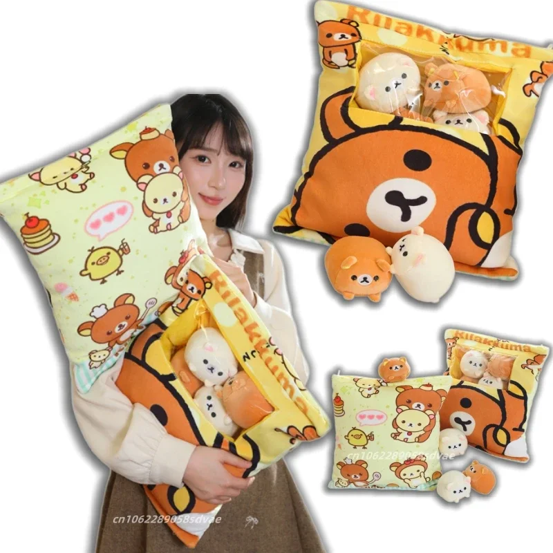

Очаровательная плюшевая игрушка Рилаккума, очень мягкая, набор из 6 плюшевых кукол-медведей в сумке, милые плюшевые подушки для дивана, кровати, домашнего декора