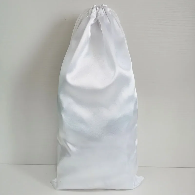 50PCS White Silk Satin Hair Bag Shoes Boots Bikini Underwear Extenssions Storage Drawstring Packaging Bags Custom Logo 18x35cm