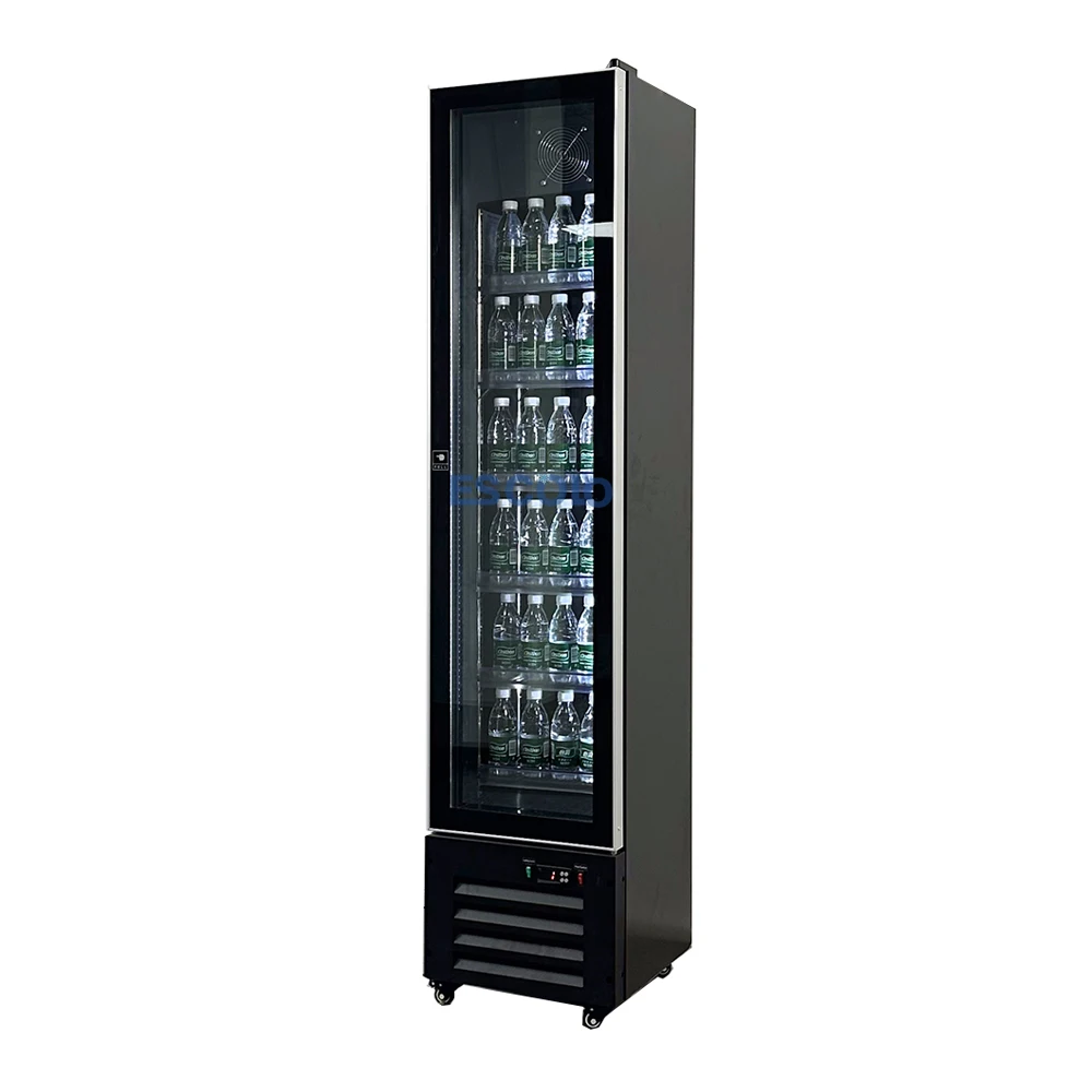 Vertical Slim Fridge Glass Door Energy Drink Beverage Display Cooler Commercial Refrigerator with Compressor