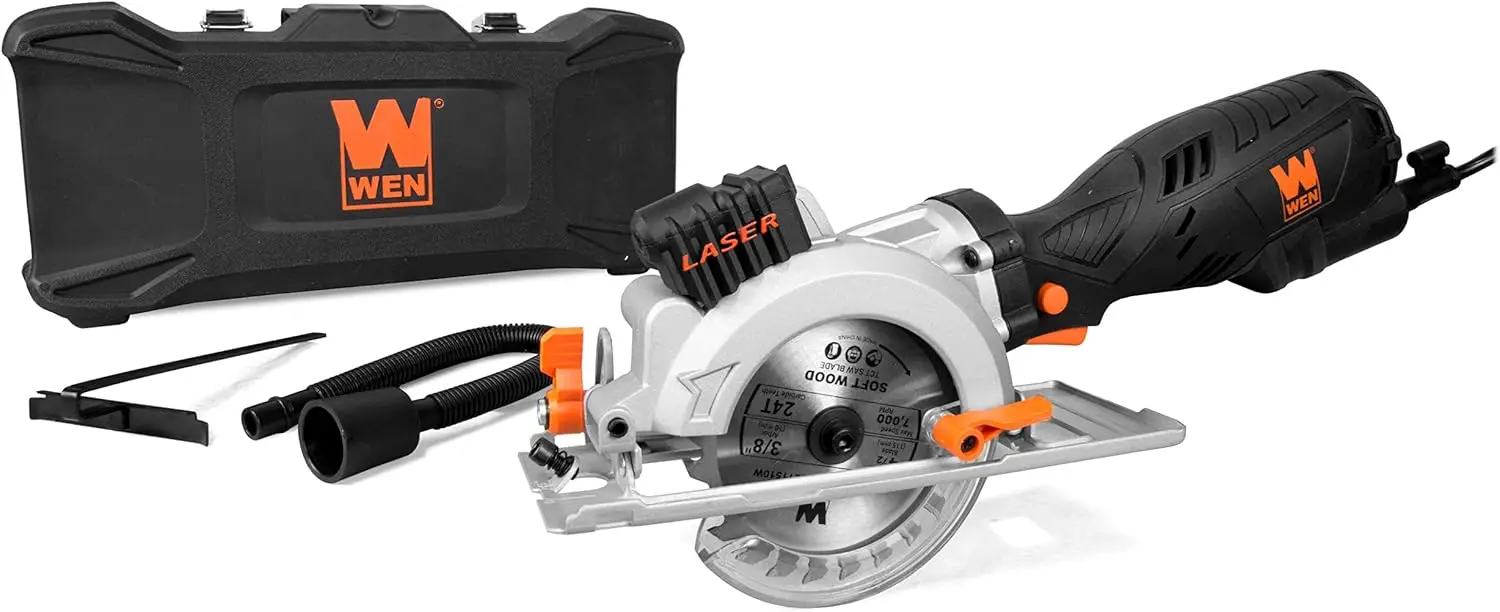 4.5-Inch Compact Circular Saw with Laser Guide, Bevel Cuts 0-45°, 3500 RPM Motor, Includes Carrying Case & Blade