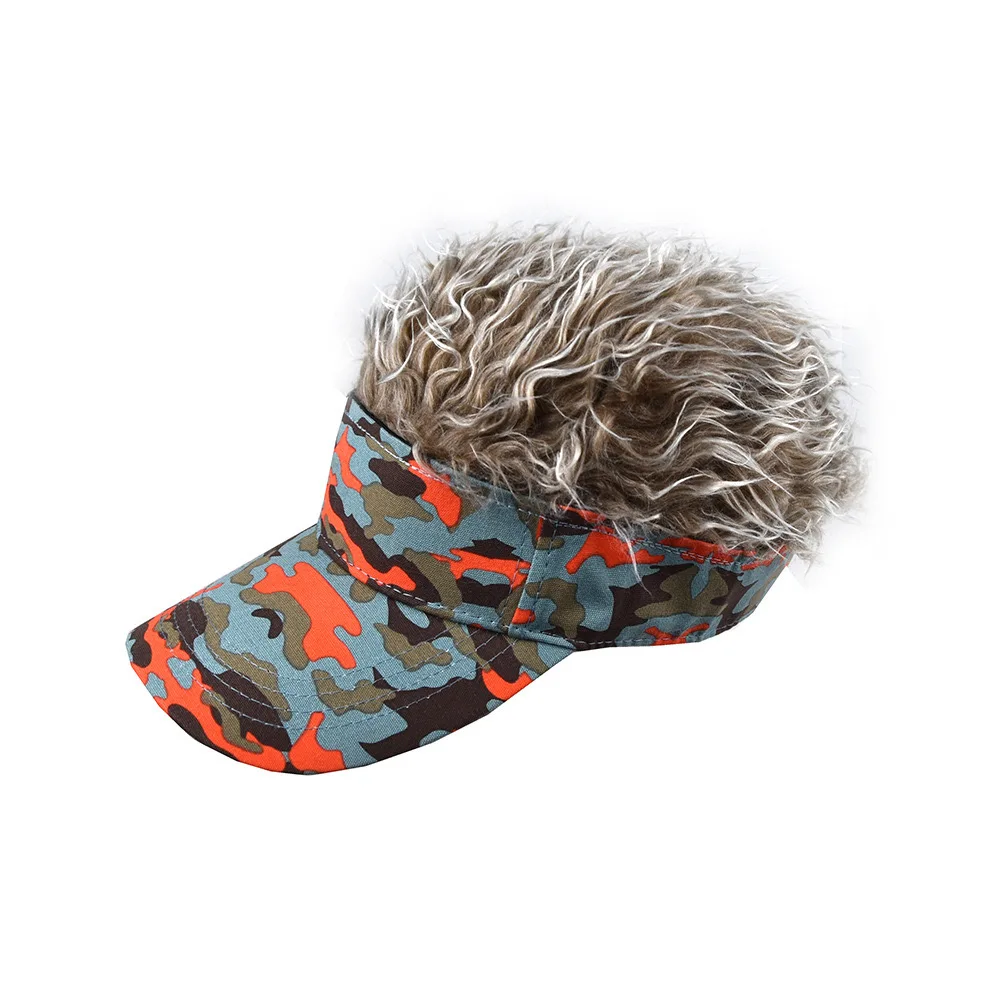 Men's Visor Cap with Fake Hairs  for Men Funny Spiked Sun Hats Novelty Baseball Wig Caps