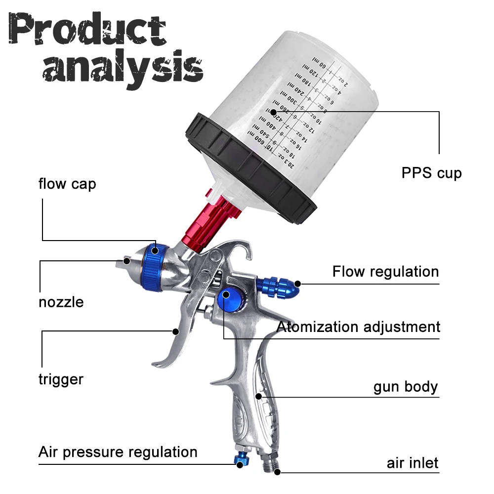 H887 1.4/1.7mm Nozzle Professional Spray Gun Paint Sprayer With Disposable Measuring Cup Adapter for Painting Car Aerograph Tool