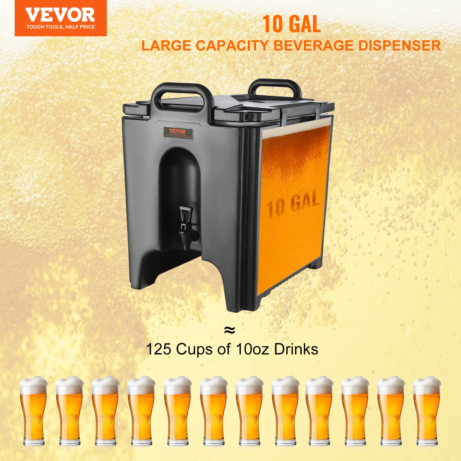 VEVOR 2.5 5 10 Gallon Insulated Beverage Dispenser Food-grade Hot and Cold Beverage Server Thermal Drink Dispenser Cooler