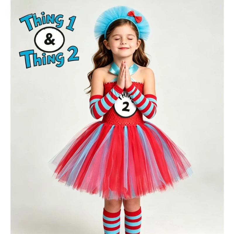 

THING1 THING2 Costums Tulle Tutu Dress Up Dress Fluffy Tutu Skirt Party Stage Outfit Halloween Birthday Party Cute Toddler Dress